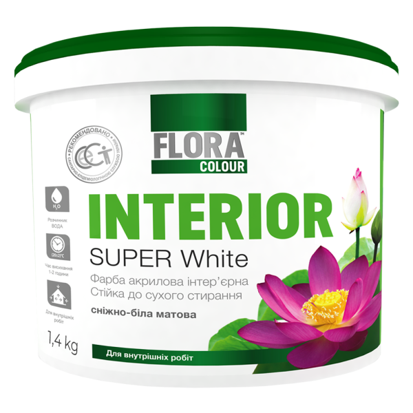 Інтер'єрна фарба Flora Colour для стель та стін стійка до сухого стирання  1.4 кг