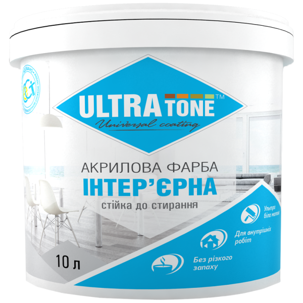 Інтер'єрна фарба ULTRAtone стійка до сухого стирання ультра біла біла 5 кг